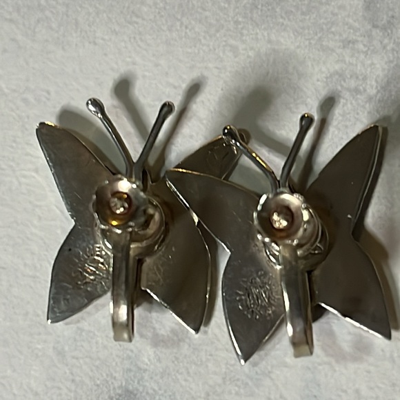 TAXCO Mexico RM Sterling Silver Abalone Inlay Butterfly Screw Back Earrings 925 - Picture 7 of 14